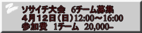 ソサイチ大会 6チーム募集 4月12日(日)12:00~16:00 参加費 1チーム 20,000-